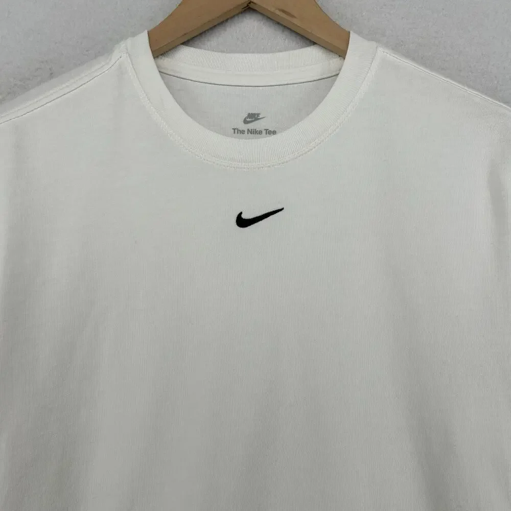 NIKE Top Womens M NSW Essential Boxy Center Swoosh Loose Fit Short Sleeve White